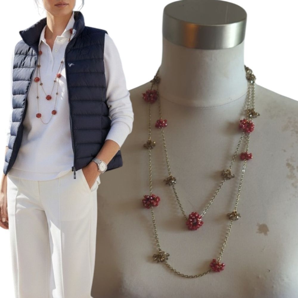 Talbots Red and Gold Berry Clusters Floral Necklace